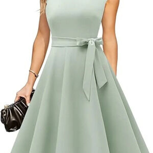 Dresstells Elegant Sage Green Sleeveless Dress Tea Length